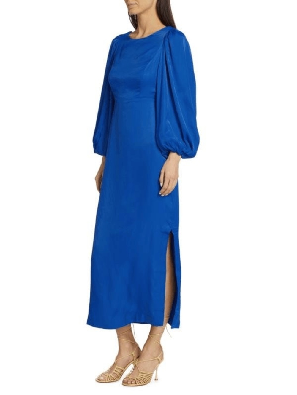 NWOT FARM RIO Open Back Maxi Dress Backless Blue Balloon Sleeve Small